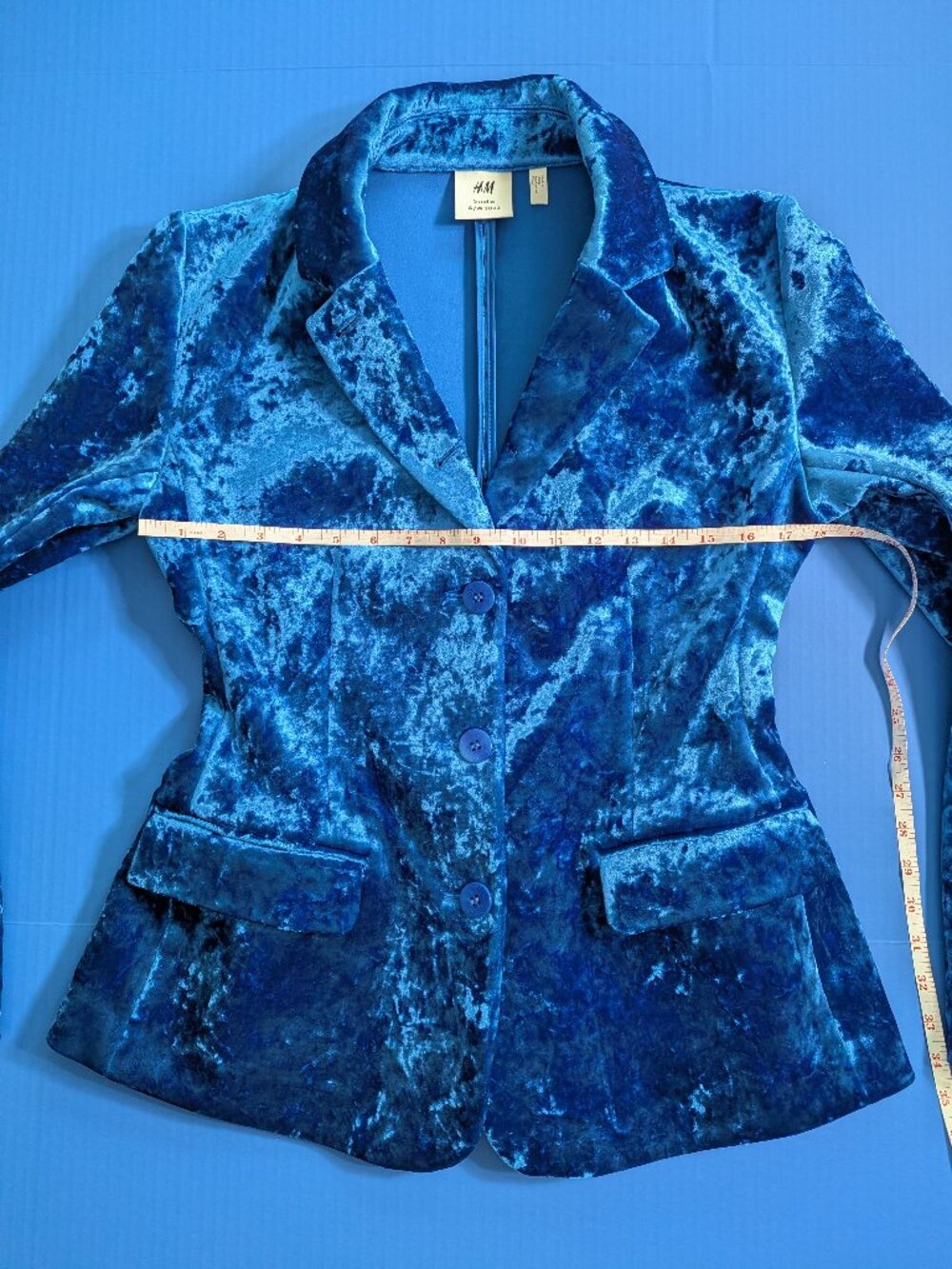 H&M Studio Cobalt Blue Velvet Blazer Size M - Picture 11 of 16